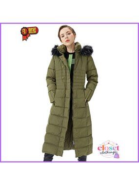 Warm Down Jacket with Faux Fur Hood Long Puffer Coat